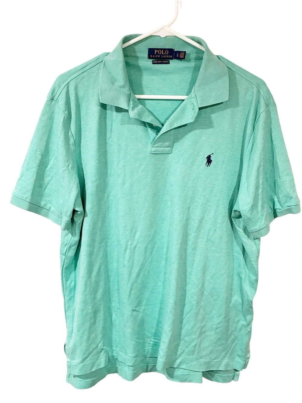 POLO RALPH LAUREN Classic Fit Blue-Green Interlock Cotton Polo Shirt Size Large